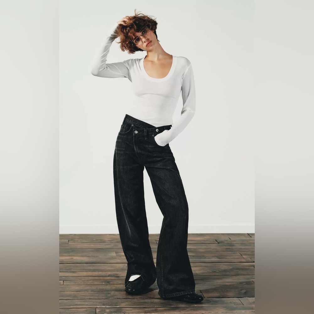 BNWT Zara High Waist Crossover Jean (Dark Grey)